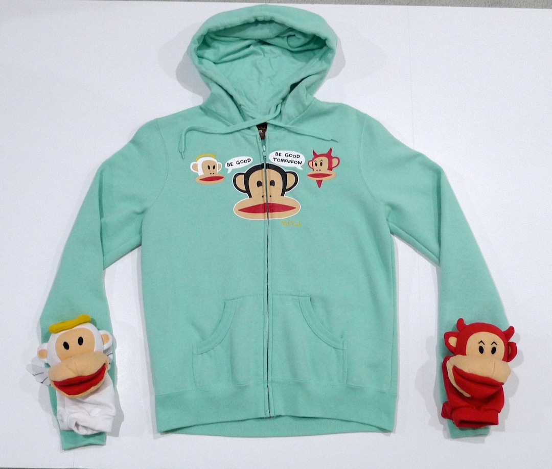 Julius With Angel and Devil by Paul Frank Hoodie With Puppet Mittens  Vintage Zip Front Hooded Jacket Marked Size XL Junior Sizing