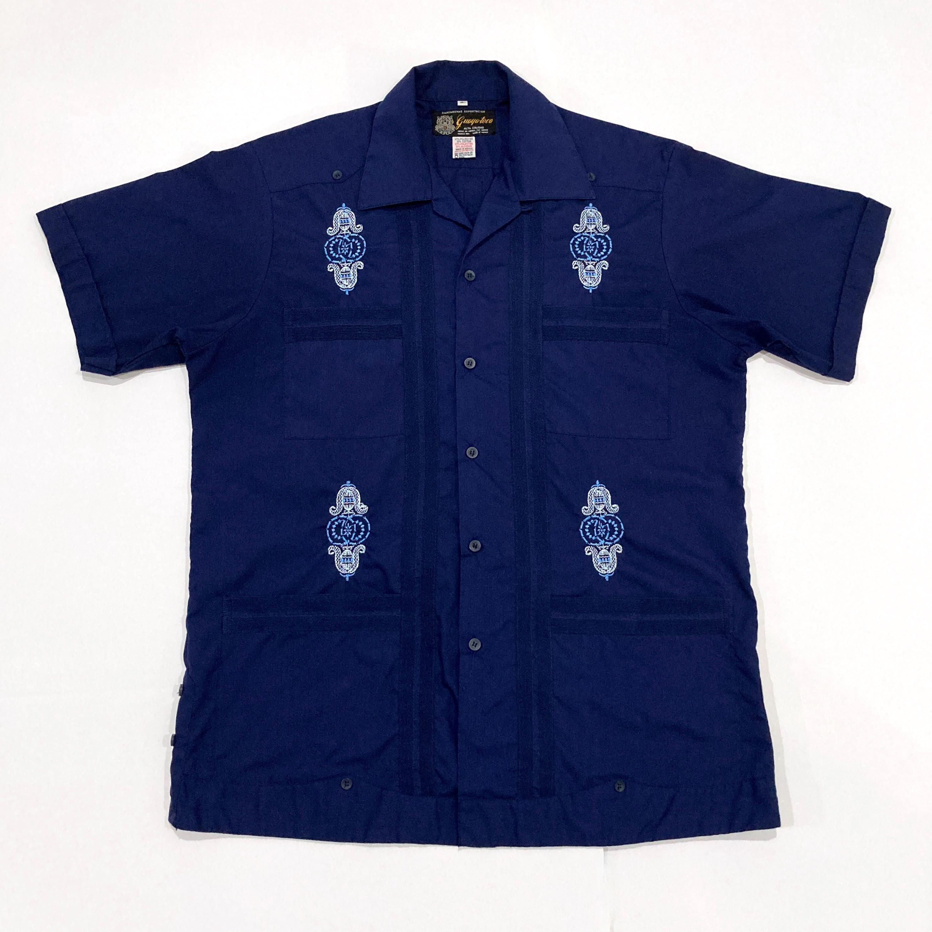 90sイタリア製レーヨン100% シースルーシャツ archive 紺 Guayabera Shirt, Guaya-teca - Vintage 1990's Made in Merida