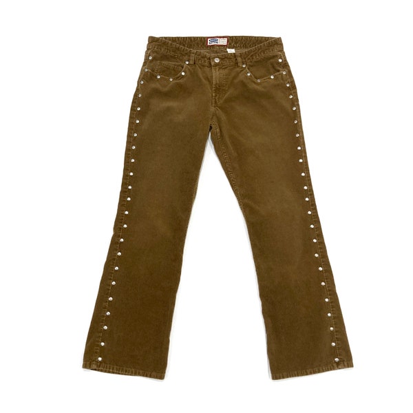 Brown Corduroy Jeans Bootcut with Metal Studs Vintage 2001 Women's Size Medium Cotton / Y2K does 1960s 1970s - Southwestern Retro Hippie