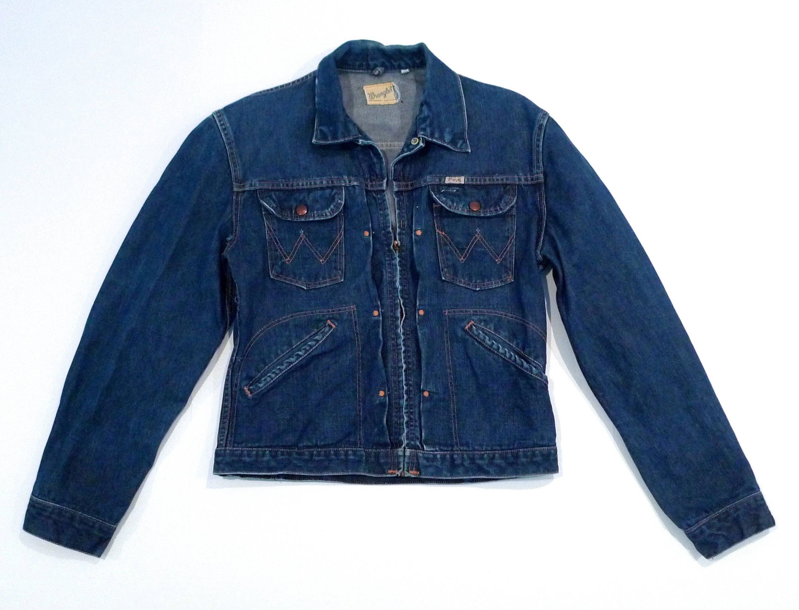 Wrangler Jean Jacket Pleated / Tucked Zip front Vintage Size | Etsy