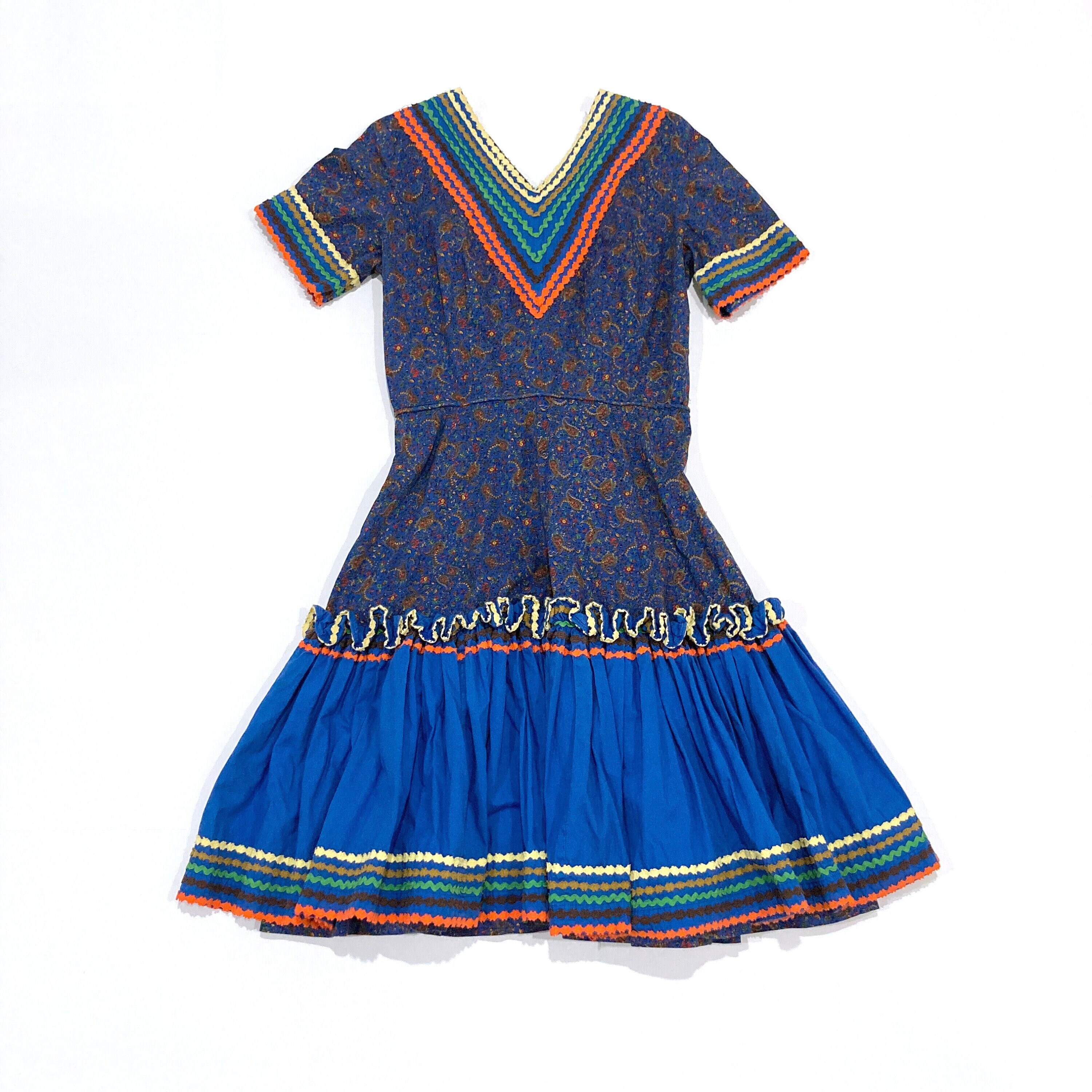 Rockabilly Ric Rac Paisley Square Dance Dress Vintage 1960's Rockabilly Midi Floral Full ...