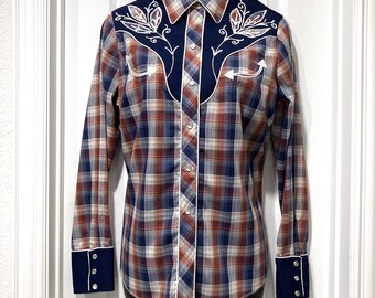 H Bar C Pearl Snap Plaid Shirt 1970s - Vintage California