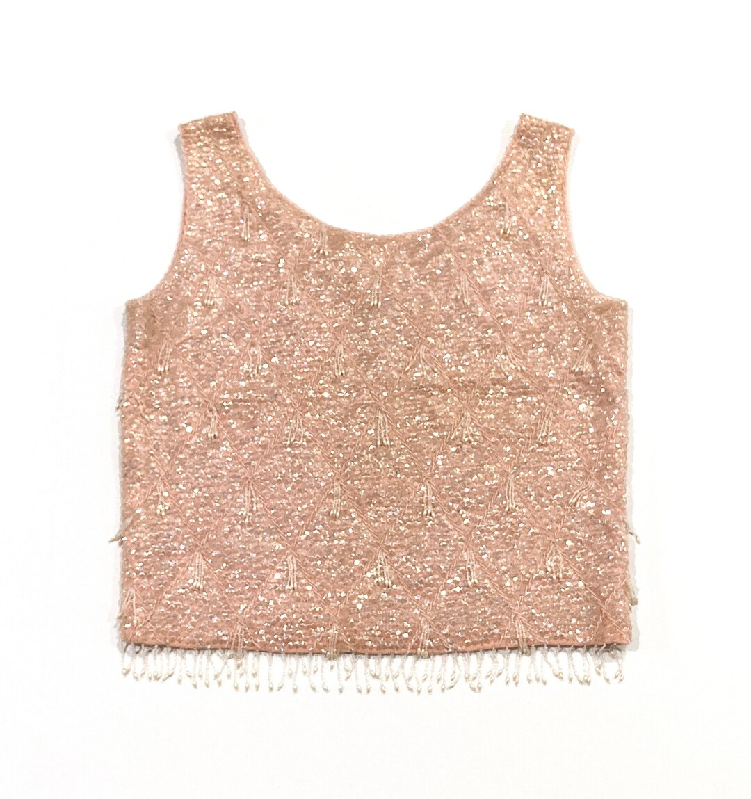 Pink Beaded Shell Sleeveless Sweater - Size M, Vintage 1950's - Pink ...