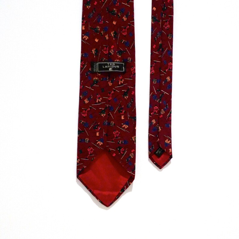 Ted Lapidus Tie 1980s Vintage Snow Skiing Silk Necktie Skier Winter Sports Neckwear Downhill Racing with Flags VTG Retro