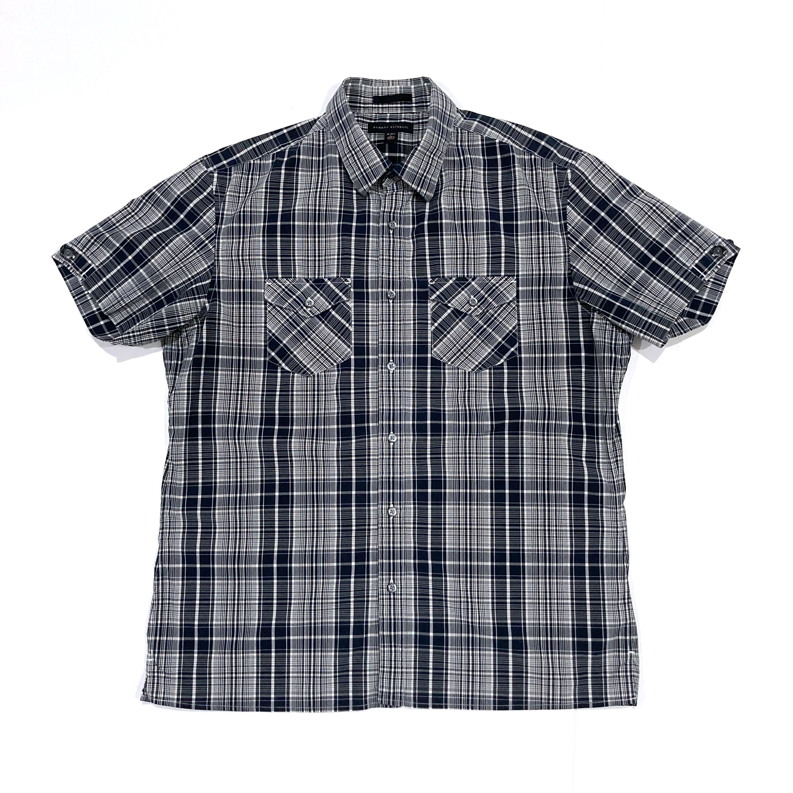 short sleeve dress shirts banana republic Banana Republic Men's Standard-Fit Linen Short-Sleeve Shirt Blue & White Stripe Size L