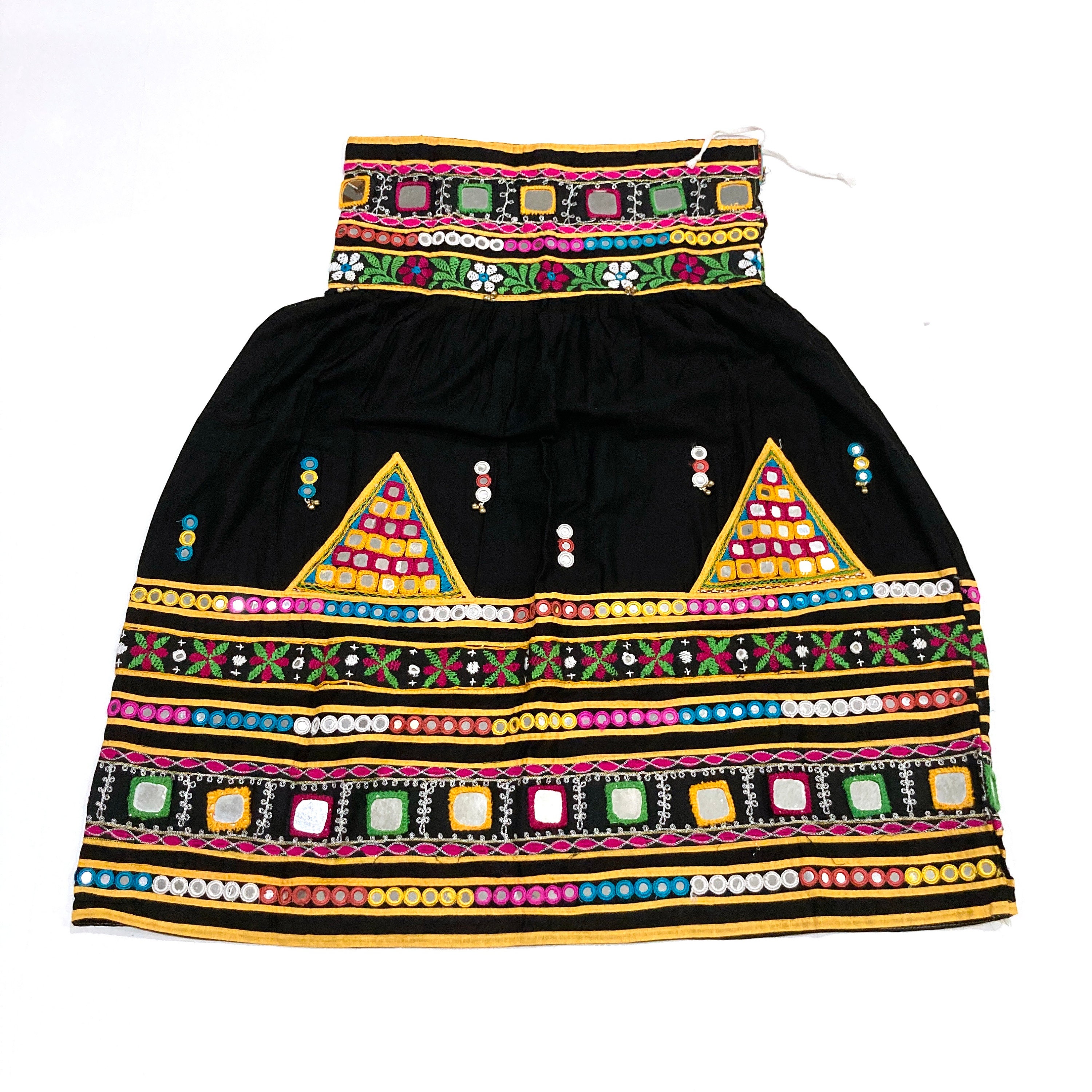 Black Maxi Skirt From India With Mirrors & Bells - Vintage 1960s