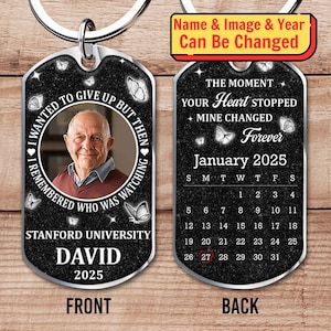 Personalized Memorial Photo Calendar Keychain: Stainless Steel Remembrance Keepsake