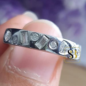 Multi Shaped Flush Set Diamond Band 14K Solid Gold Eternity Wide Wedding Band Moissanite Matching Band Scattered Diamond Band Stacking Ring
