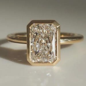 3CT Radiant Cut Moissanite Solitaire Ring 14K Yellow Gold Engagement Ring Radiant Bezel Set Solitaire Ring Statement Ring Low Profile Ring