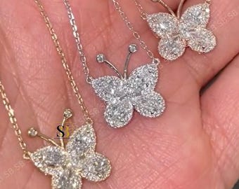 Collier pendentif papillon en argent massif 925 avec diamants, glacé, pendentif papillon en moissanite, pendentif alternatif, cadeau élégant pour femme