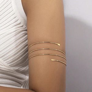 Minimalist Gold Wire Arm Cuff Bracelet for Women | Summer Beach Jewelry | Adjustable Upper Arm Bracelet | Wide Gold Cuff