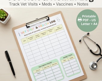 Dog Vet Visit and Health Tracker: Pet Health Planner (PDF)