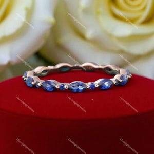 Marquise Blue Sapphire wedding band rose gold ring full eternity ring Marquise ring Matching Stacking ring Anniversary ring gift for women