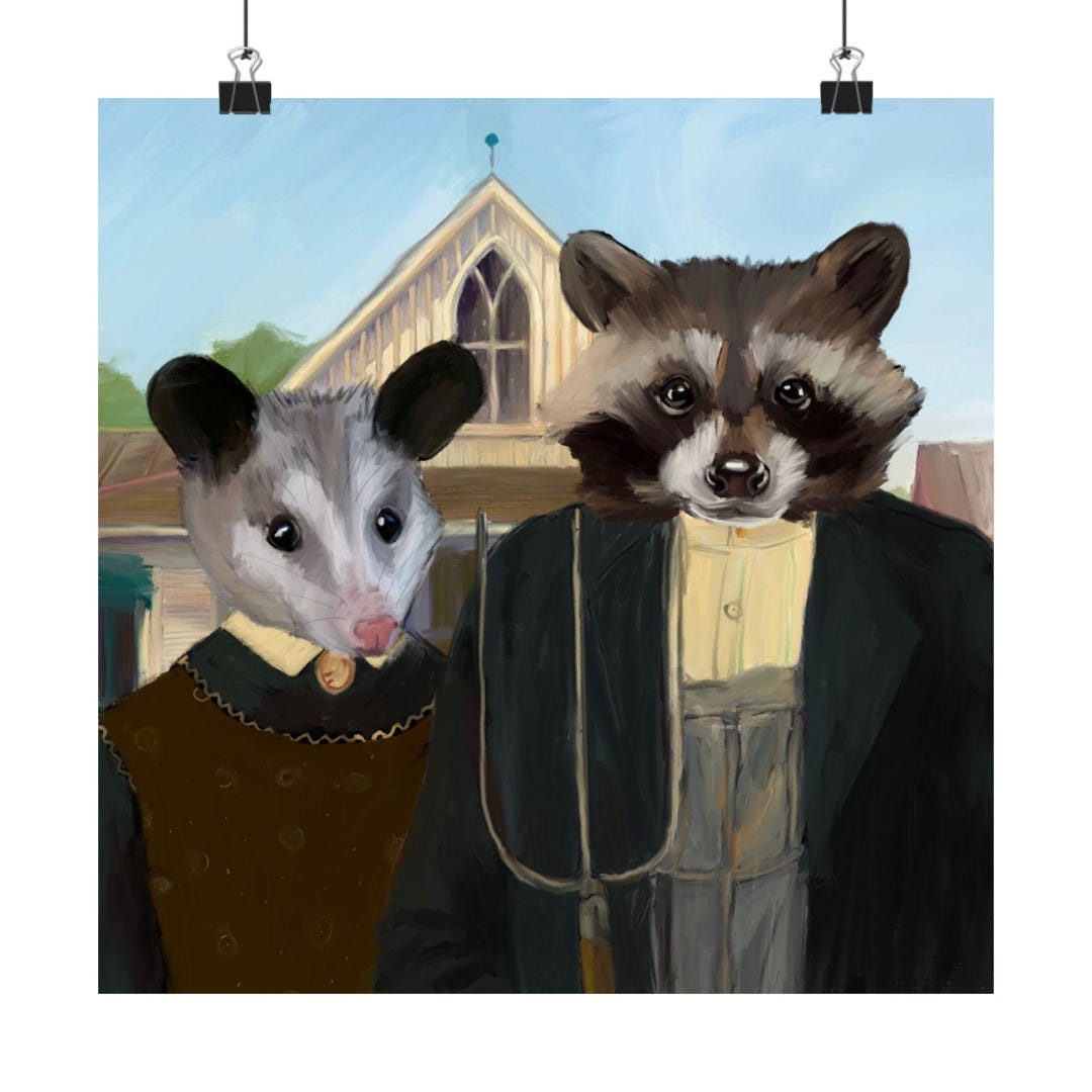 Barnyard Raccoon Barnyard Raccoon and Opossum Portrait Matte Vertical Poster | Animal ...