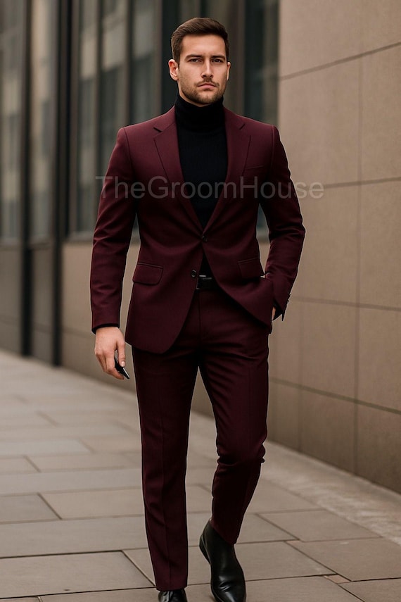 fitted lace wedding dress Men's Summer Melange Burgandy Dress Pant (Breathable & Lightweight)