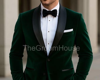 Men's Emerald Green Velvet Tuxedo Blazer | Shawl Lapel Slim Fit Evening Jacket
