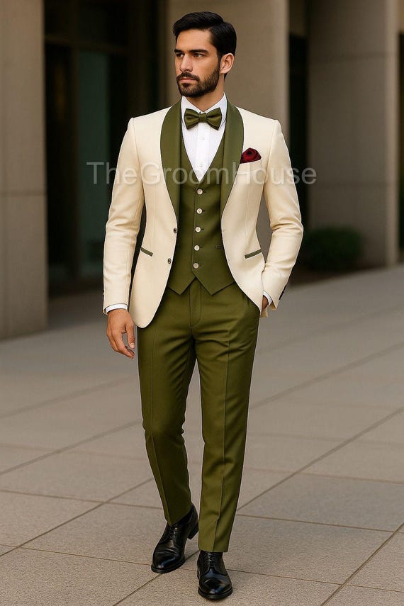 slim fit dress slacks Striped Green Suit