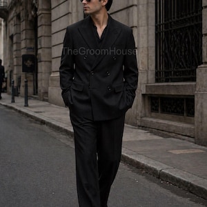 Men's Black Double Breasted Suit | Oversized Relaxed Fit Suit
