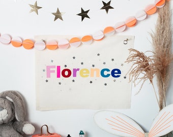 Personalised Multi Colour Star Sequin Name Banner Flag
