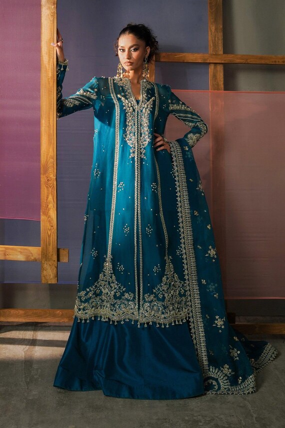 blue party dress pakistani Teal Blue Pakistani Wedding Dress Party Wear Festive Guest Outfit