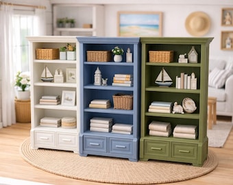 Libreria per casa delle bambole in scala 1.12 con due cassetti
