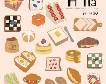 Bread bundle Digital Stickers – Hand-Drawn PNG Clipart (20 Files)