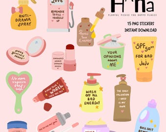 Self-Care Digital Stickers PNG | Planner, Journal, Text Message & Instagram Story Stickers | Printable