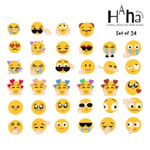 Funny Emoji Digital Sticker Pack - Digital Planners, Messages, Journaling, Planner, Reaction, Emoji, Hand drawn, 2D flat, PNG, transparent