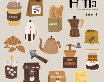 Coffee Bundle Stickers – Hand-Drawn Cafe Planner Graphics (PNG, Digital Download)