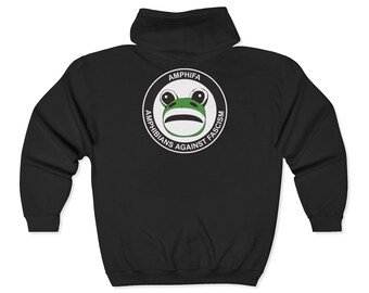 Amphifa Amphibien gegen Faschismus Zip Hoodie - Antifaschistische Froschparodie, politische Streetwear, Demonstration