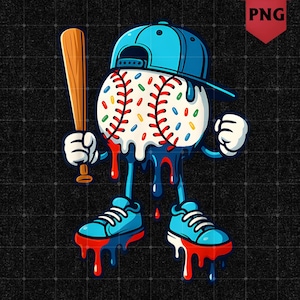 Baseball Ice Cream Drip PNG: Boys Youth Design (Digital Download)