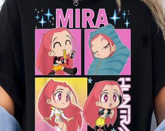 Mira Kpop Demon Hunters T‑Shirt PNG – Huntrix Girl Tee – Cute Derpy Tiger & Bird Fan Design – Officially Inspired Fandom Merch, PNG