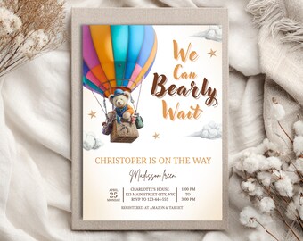 Editable Boho Bear Baby Shower Invitation: Gender Neutral (Digital Download, 5x7 in