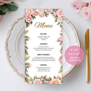 Editable Baby in Bloom Menu Template, Printable Pink Rose Floral Baby Shower Menu, Wildflower Baby Shower Menu Printable for Girls, Canva