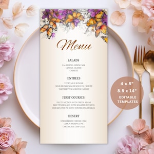 Editable Butterfly Baby Shower Dinner Menu, Butterflies Brunch Lunch Reception Menu Card Decor Template Girl Butterfly Baby Shower Printable