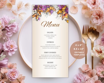 Butterfly Baby Shower Menu Template: Pastel Floral Invited Editable Canva