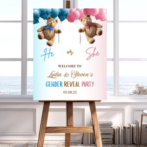Teddybär-Willkommensschild-Dekor Wir können Bären warten, Geschlecht offenbaren Babyparty-Dekor, blaue und rosa Ballone geschlechtsneutraler Teddybär