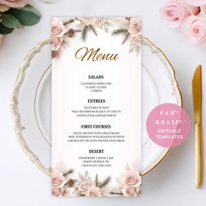 Baby in Bloom Menu Template, Printable Rose Floral Baby Shower Menu,  Editable Menu, Wildflower Baby Shower Menu Printable Pink, Canva