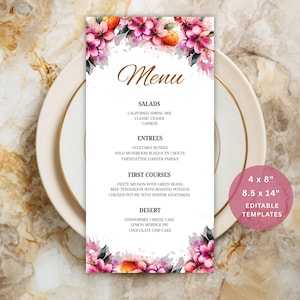 Editable Baby in Bloom Menu Template, Printable Flower Citrus Baby Shower Menu, Floral Menu, Wildflower Baby Shower Menu Printable Pink Girl
