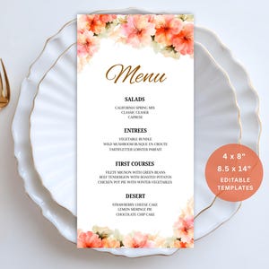 Editable Baby in Bloom Menu Template, Printable Peach Flower Baby Shower Menu, Floral Menu, Wildflower Baby Shower Menu Printable Pink Girl