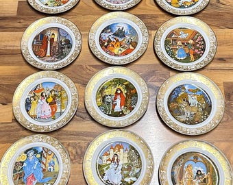 Collection of 12 Franklin Porcelain plates from the series «Grimm Fairy Tales»