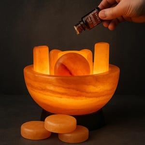 Premium Himalayan Salt Massage Stone Bowl Set – Hand-Carved Stone Bowl with Smooth Heated Salt Stones for Deep Tissue Relief & Spa Therapy