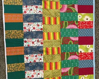 Color Block Baby Sized Tie Quilt Blue ABC Print 100% Cotton