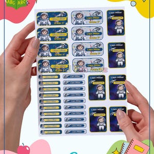 Editable School Name Labels for Boys | Space Astronaut Printable Stickers | Back to School Name Tags | Canva Template FREE