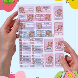 Editable Capybara School Labels | Printable Name Tags for Kids | Cute Animal ID Stickers | CanvaTemplate | Digital Download