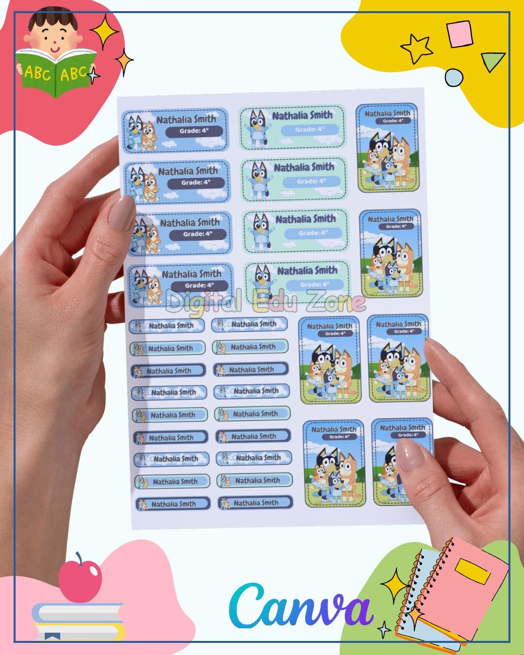 Bluey School Name Tags | Editable Canva | Digital Download | Custom ...