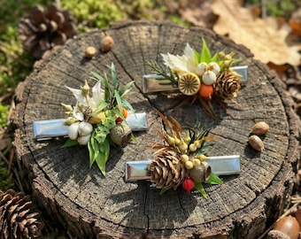 Fermagli per capelli con frutta secca, naturali, botanici, stile cottagecore, boschivo, stravagante, accessorio da matrimonio, fermaglio floreale terroso, regalo di compleanno per la sposa.