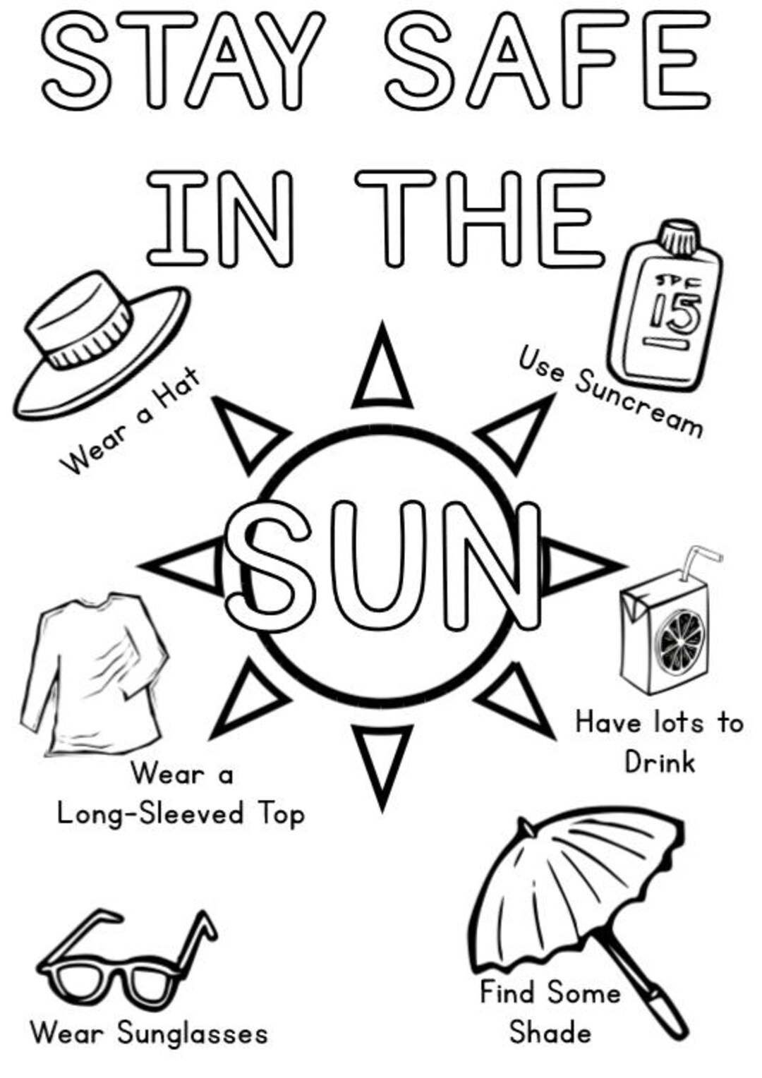 Stay Safe in the Sun Colouring Sheet Etsy UK