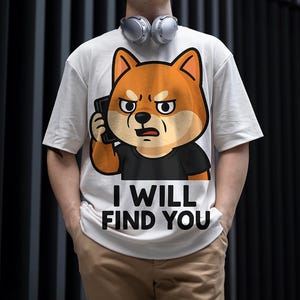 Funny Shiba Inu T-Shirt – Angry Dog Cartoon Meme | I Will Find You Shirt | Cute Shiba Graphic Tee | Gift for Dog Lovers & Meme Fans