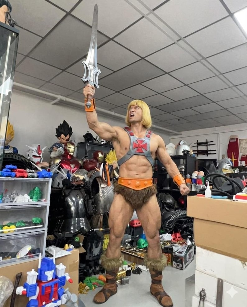 Miecz mocy He-Mana w rozmiarze rzeczywistym, metalowy rekwizyt do cosplayu superbohatera zdjęcie 8